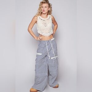 #706 POL STRIPED WIDE LEG TWILL PANTS